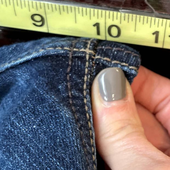 Blue Exchange Jeans Blue Dark Denim Black Faux Leather Trim Straight Size 31 - Picture 11 of 12